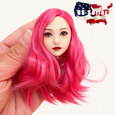 1/6 Anime Female Head Pink Hair Moveable Eyes...