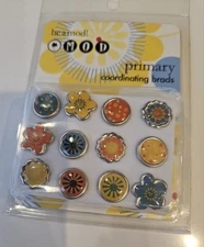 Autumn Leaves - Mod -Primary - Flower -12 -Epoxy Brads - New