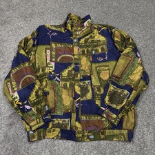 Vintage Fuda International Silk Jacket Women Large Zip Colorful Patterned 80s