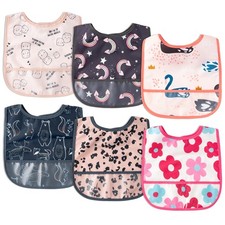 6Pcs Waterproof Toddler Bibs Baby Feeding Bib Set with Crumb Catcher Pocket, ...