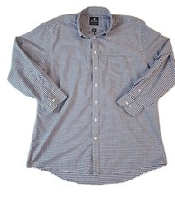 Stafford Mens Wrinkle Free Oxford Dress Shirt Blue Purple Plaid 17 1/2 34-35