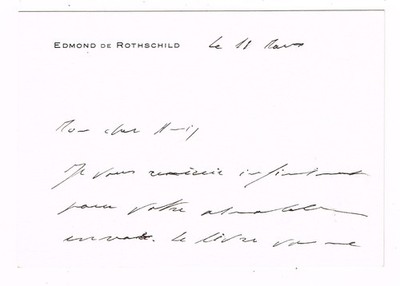 LE BARON EDMOND DE ROTHSCHILD (BANKIER) AUTOGRAMMKARTE SIGNIERT