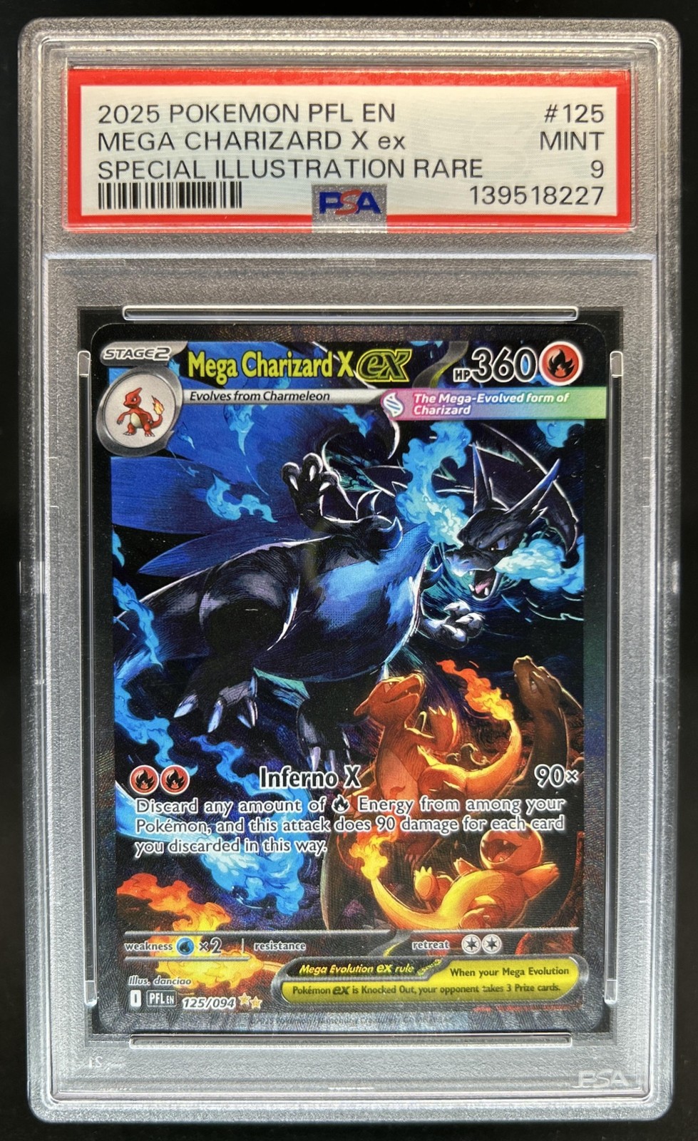 2025 Pokemon PFL Mega Charizard X ex Special Illustration Rare #125/094 PSA 9 view 1