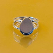 925 Sterling Silver Bezel Ring Setting 6X8mm Pear Double Band DIY Jewelry
