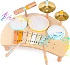 Kids Drum Set, Montessori Musical Instruments for Toddlers 1-3, Wooden Musical T