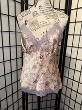 Vintage Y2K Fiona London Cami Top Tank Coquette Dainty Chemise Lace Silk Small