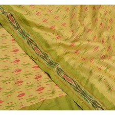 Sanskriti Vintage Sarees Green Pochampally Hand Woven Ikat Pure Silk Sari Fabric