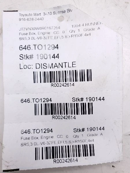 1994 TOYOTA 4 RUNNER SR5 3.0L CAIXA DE FUSÍVEIS DO MOTOR - Imagem 3 de 4