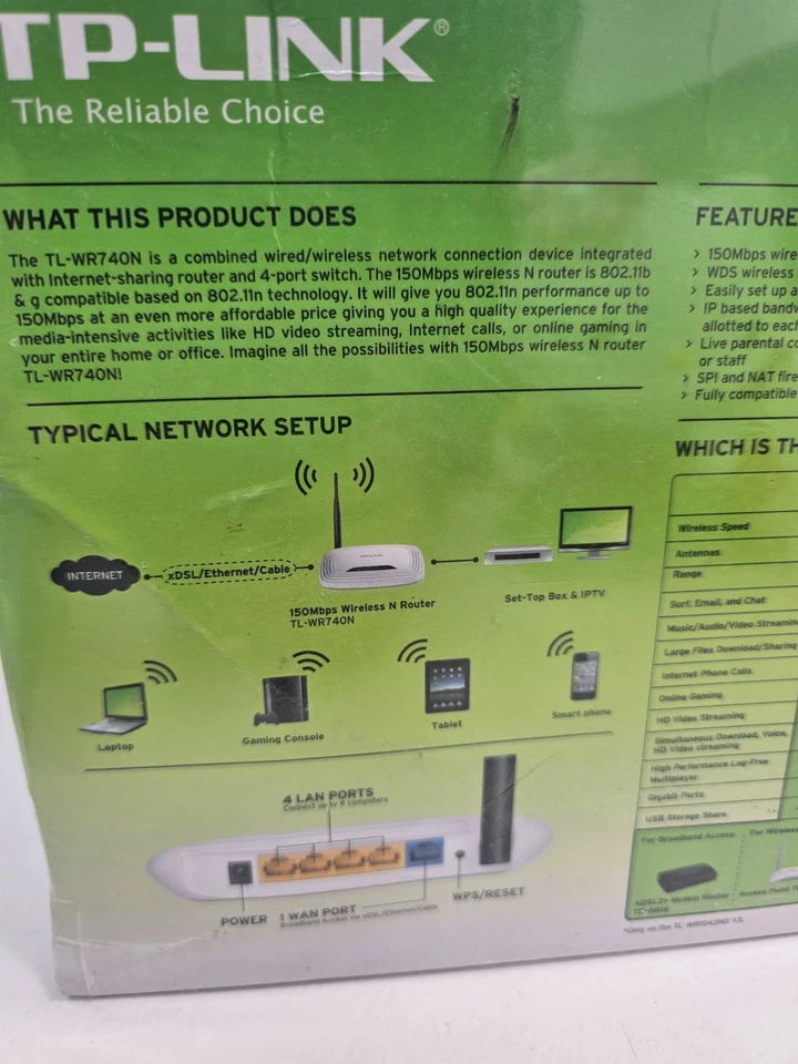 TP-Link TL-WR740N 150 Mbps 4-Port 10/100 Wireless N Router NEW & SEALED - Image 4 of 4
