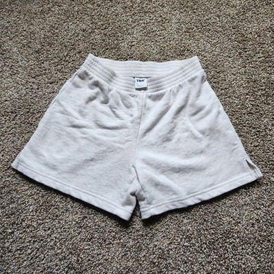 TNA Aritzia Mid-Thigh Shorts S Beige Cotton French Terry Elastic Waist