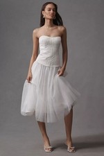 Anthropologie BHLDN Strapless ALine White Satin TulleSkirt Midi Dress Size M NWT