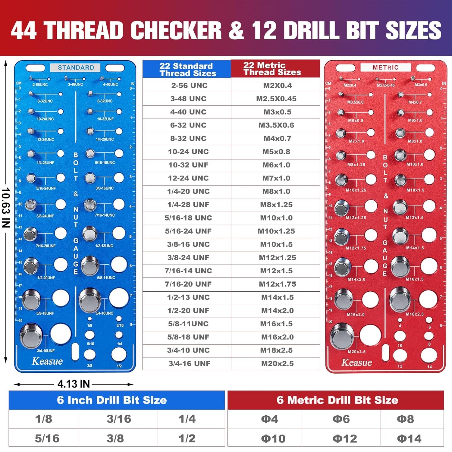 56Pcs Thread Checker, Nut and Bolt Checker Standard Metric,... 