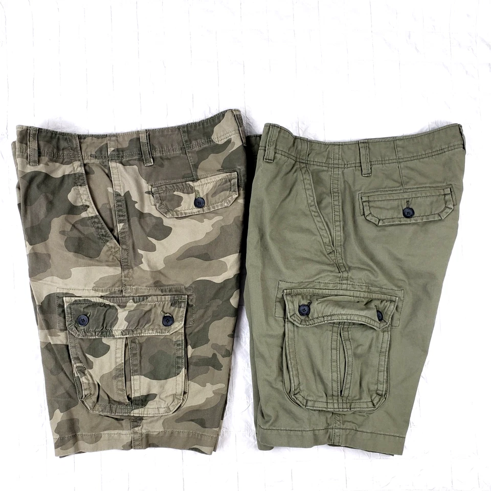 LOTE de 2 ~ Pantalones Cortos Carga Urban Pipeline Para Hombres 34x12 Hasta la Rodilla 22" Largo Verde + Camuflaje Foto 4 de 4