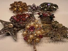 Vintage Rhinestone Brooch Lot (8) Costume Jewelry Pins - Mid Century Sparkle