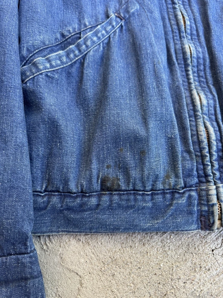 Chaqueta de Trabajo Forrada con Manta de Lana Denim Años 50 De Colección Talla Pequeña Foto 4 de 4
