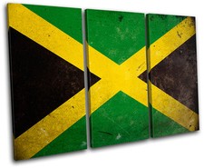 Abstract Jamaican Maps Flags TREBLE CANVAS WALL ART Picture Print VA