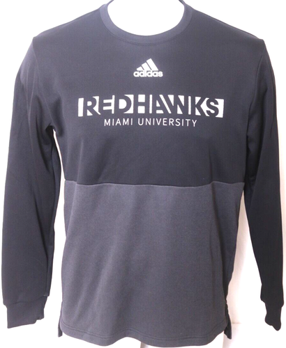 NEW Miami University RedHawks Adidas Black Gray Crew Neck Sweatshirt Men's L