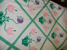 FLOWER BASKET-HAND STITCHED  HAND QUILTED QUILT-107 X 73  APROX 