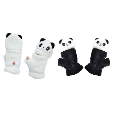 Plush Animal Gloves Warm Panda Gloves Half Finger Mitten with