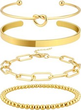 14K Gold Plated Cuff Bangle Bracelets Set for Women Non-Tarnish Stack Jewelry