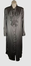 Ralph Lauren Women's Gray Ruffle-Trim Satin Charmeuse Shirtdress Size 4