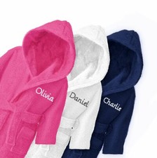 Personalised Boys & Girls Hooded Bathrobe Towelling Bath Robe Childrens Kids