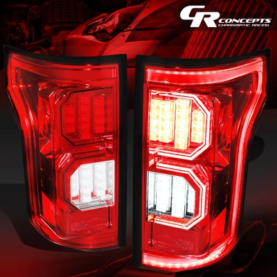 PAIR RED CLEAR LENS 3D LED PYRO TUBE TAIL LIGHTS LH+RH FOR 2015-2017 FORD F150