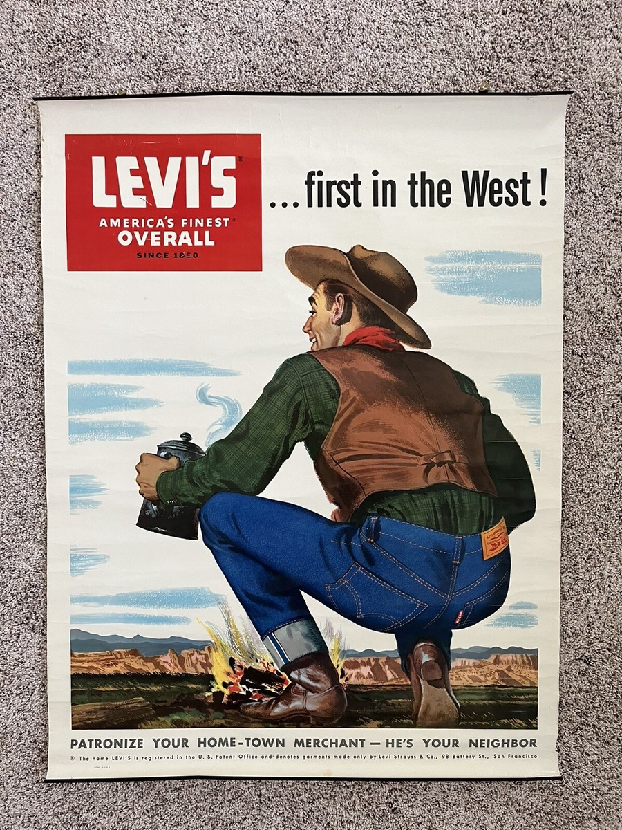 Vintage Levi's Overalls 501 Banner Poster RARE 1950's | eBay
