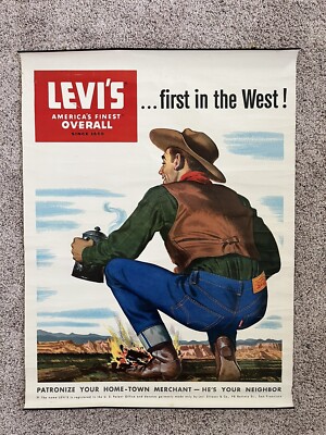 Vintage Levi's Overalls 501 Banner Poster RARE 1950's | eBay