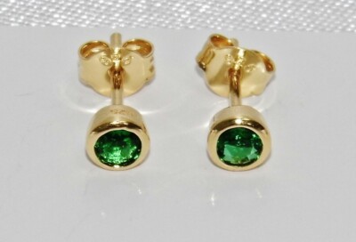 Ohrstecker 9 kt Gelbgold auf Silber simulierter SMARAGD - Geburtsstein Mai