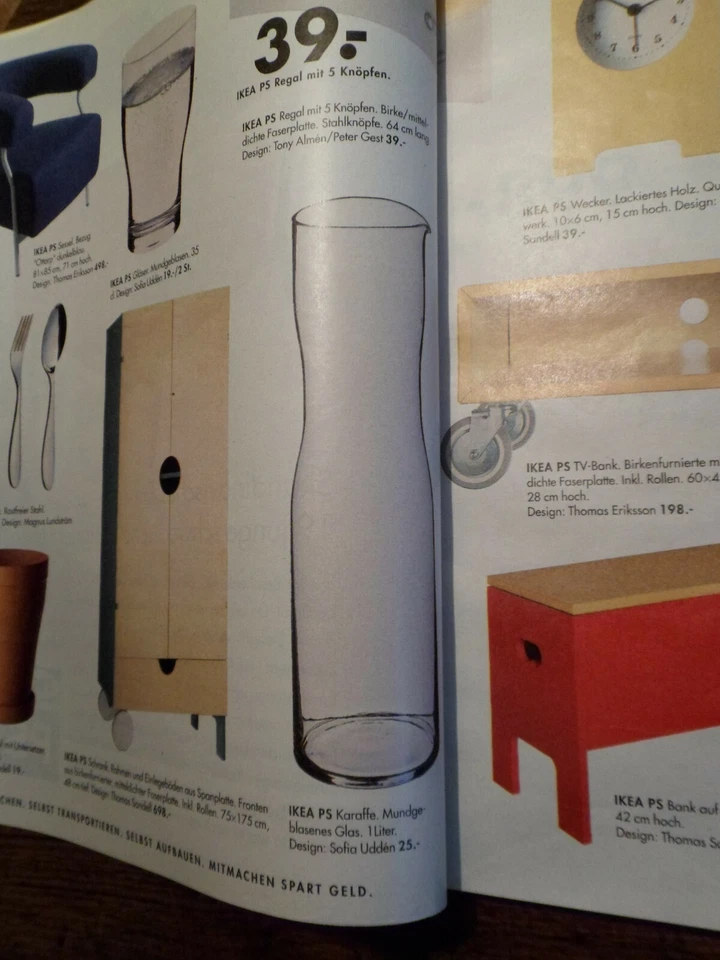 Legendäre IKEA PS Karaffe mundgeblasenes Glas 1 L Design Sofia Uddén 1997 - Bild 2 von 4