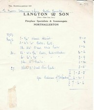 Langton & Son Northallerton 1959 Fireplace Spec. & Ironmongers Receipt Ref 37965