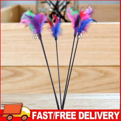 5pcs Cat Kitten Pet Teaser Turkey Feather Interactive Stick Toy Wire Chaser