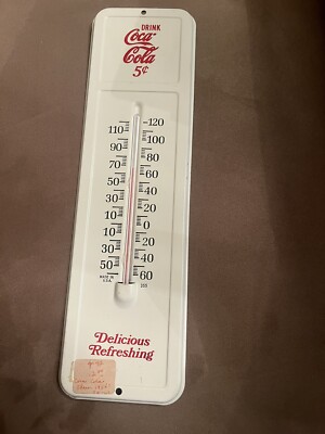 Vintage Drink Coca Cola Red Metal Advertising Thermometer Sign REFRESH YOURSELF
