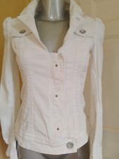 Retro Miss Sixty Y2k 90's 00's White Denim Fitted Cropped Designer Jacket 10/12