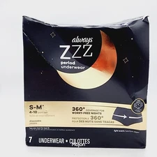 Always ZZZ Period Underwear Overnight Disposable Size S/M 7 Pair Pant Size 4-10