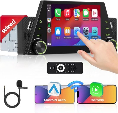 Single 1DIN 5'' Touchscreen Autoradio Apple CarPlay Android Auto Bluetooth USB FM