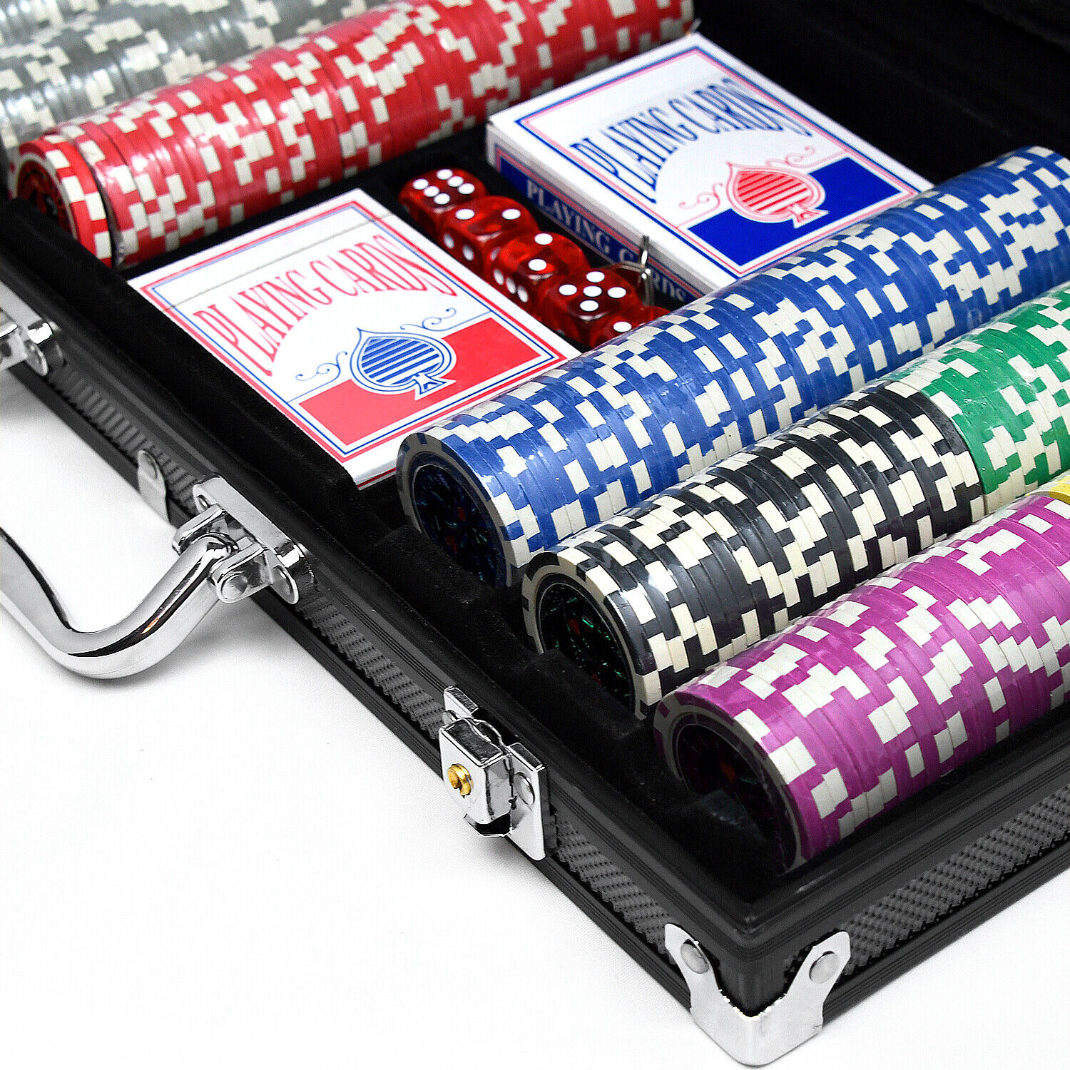 2023 Pokerchips Pokerkoffer 500 Laser Jetons Chips Schwarz Pokerset Game Alu Set