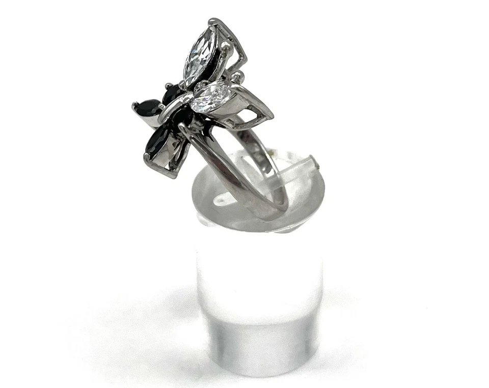 925/- Silberring mit weißen simulierten Diamanten Ringgröße 58, Schmetterling - Bild 2 von 3