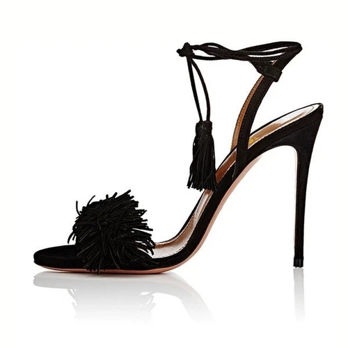Fringe Red Sandals Tassels Strappy Stiletto Heels Shoes Women Plus US Size 3-16 - Picture 17 of 22