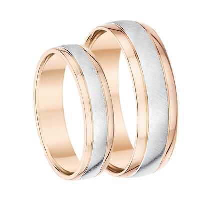 His & Hers Ehering 5 & 6 mm 9 kt Weiß- & Rotgold matt & poliert Hofform
