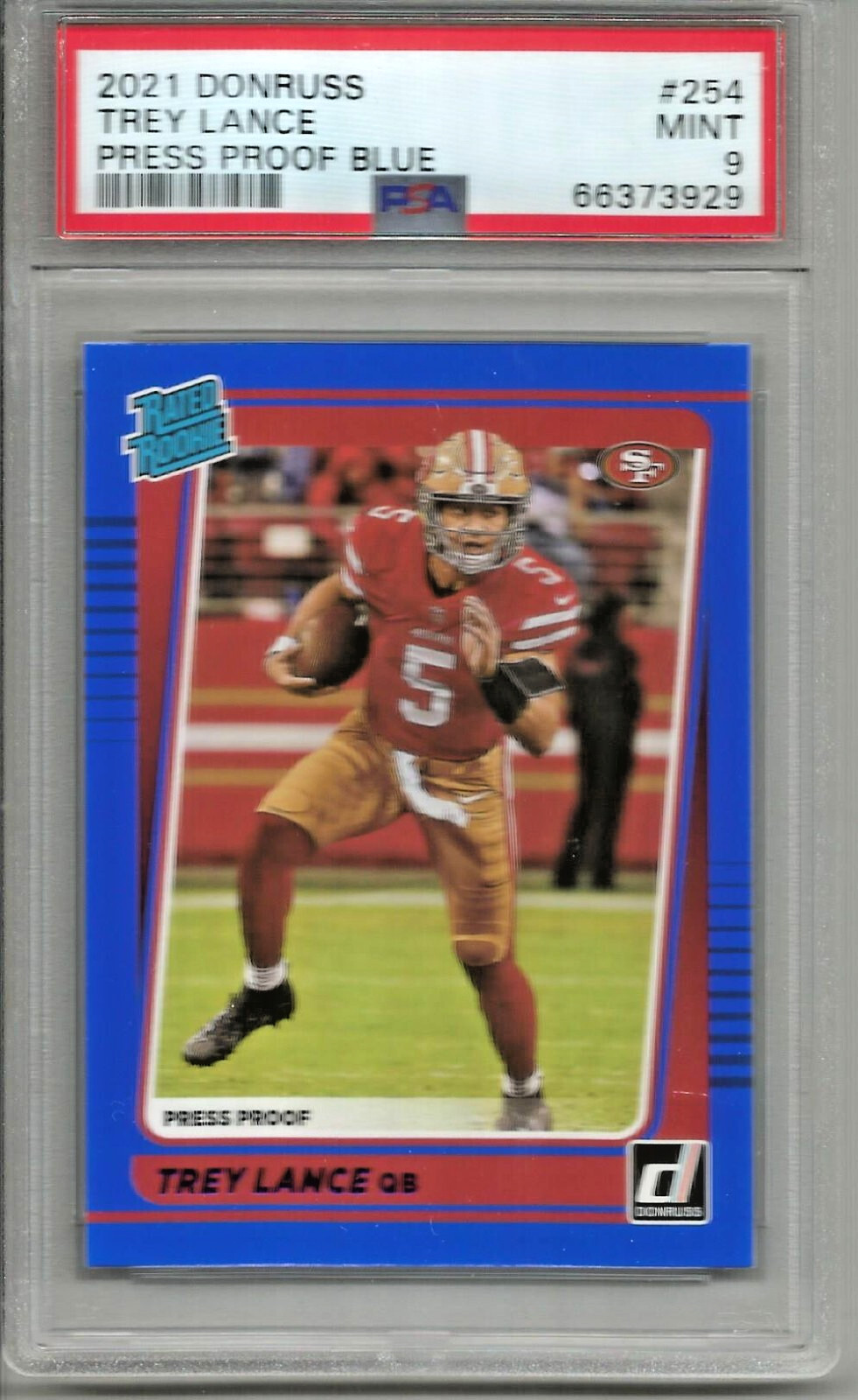 Trey Lance 2021 Panini Donruss Press Proof Blue Rookie (#254) PSA 9