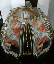 Ok Lighting Old Wooden Covered Bridge Design Lamp Shade 6 Glass Panels w/harp