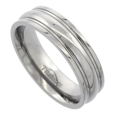 6mm Titanium Wedding Band Ring Convex Center Grooved Edges Comfort Fit