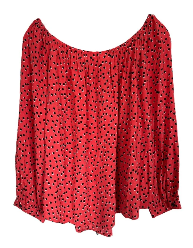 Gap Women’s Blouse Polka Dot Elastic Boat Neck Long Sleeve Size M Coral Black Foto 2 de 4