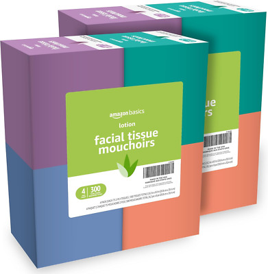 Amazon Basics Facial Tissue with Lotion, 2-Ply, 300 Count (4 Packs 75), (Packagi