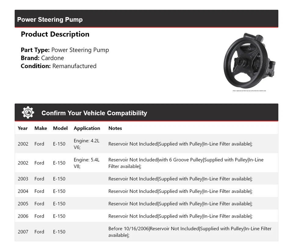 Bomba de direção hidráulica Cardone 2003 2004 2005 2006 Ford E-150 2002-2007 - Imagem 2 de 4