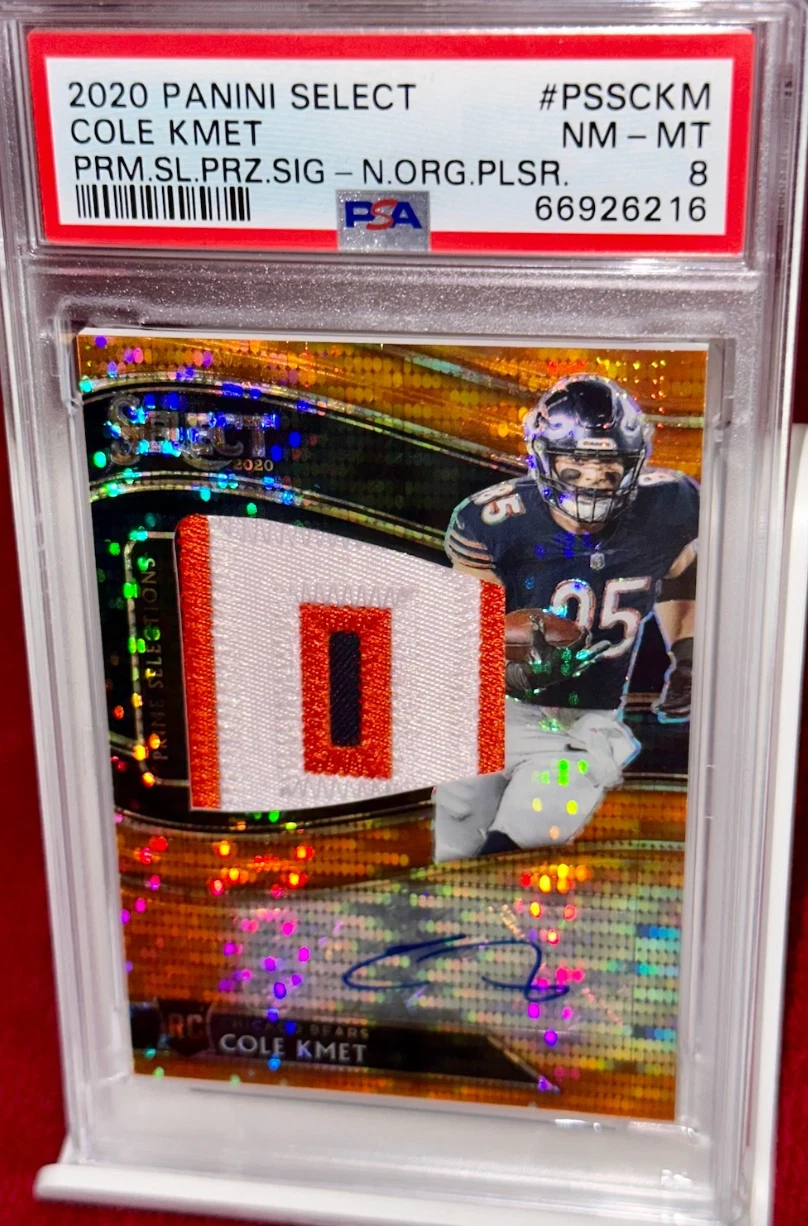 Cole Kmet Panini Select Prime Selections Prizm Signatures #PSSCKM Neon Orange Pulsar