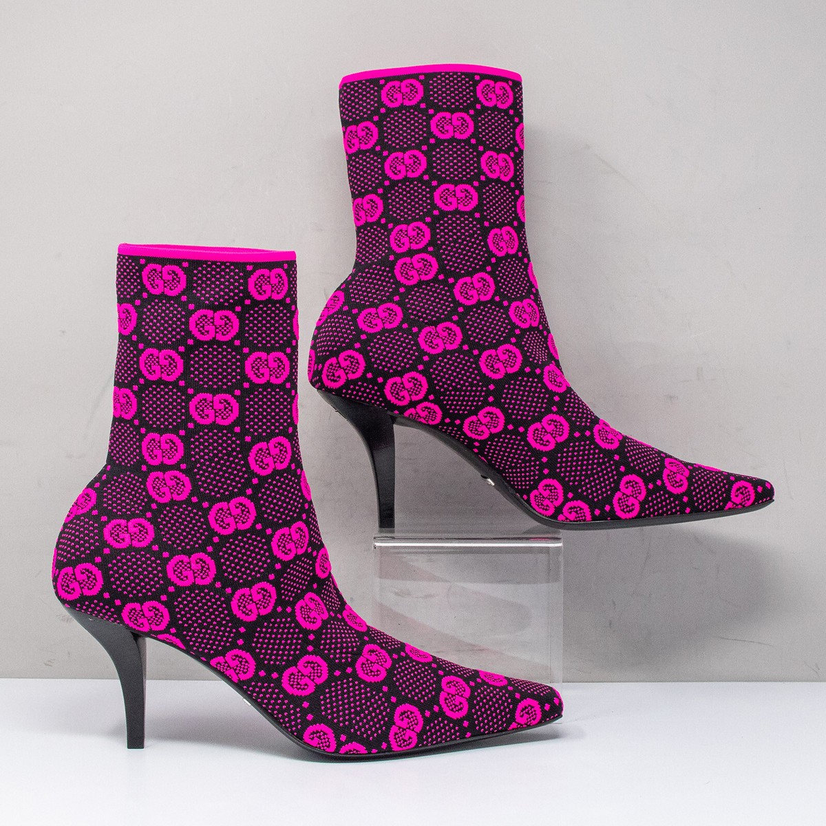 『 マーブル 』GUCCI ブーツ ブラック ピンク チェルシー 35.5 Gucci Leather Chelsea boots Gucci