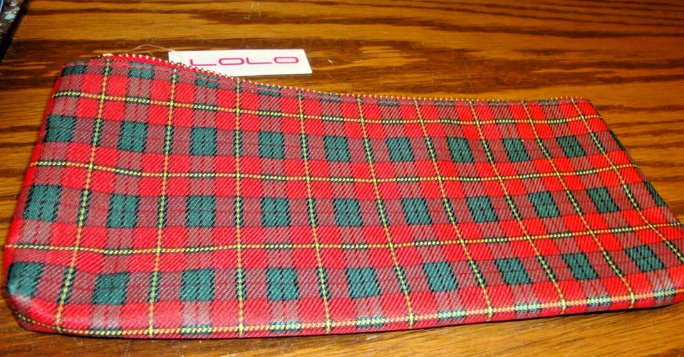 Bolso de Cosméticos 'LOLO' BROCA DE CABALLO Rojo/Verde Cuadros ~ 4.5x9" Ecuestre ~ Precio de venta sugerido por el fabricante $32 826 Foto 2 de 4